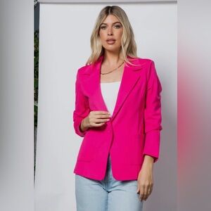Fuchsia ponte blazer with patch pockets and single button.  NWT